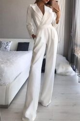 Mode Elegante Umlegekragen Gerade Jumpsuits