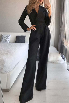 Mode Elegante Umlegekragen Gerade Jumpsuits