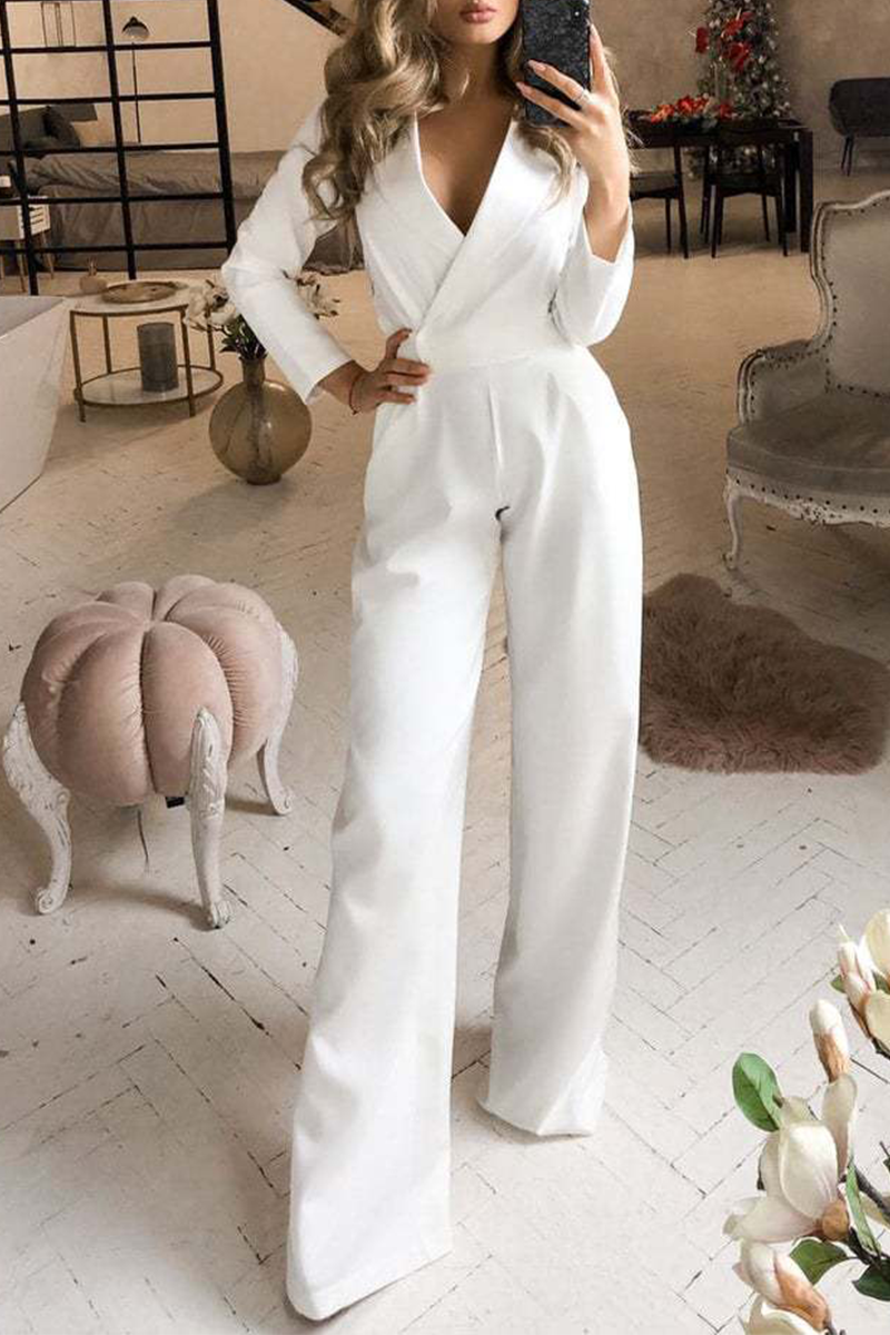 Mode Elegante Umlegekragen Gerade Jumpsuits