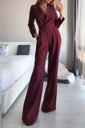 Mode Elegante Umlegekragen Gerade Jumpsuits