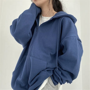 Zip-up Oversized Solid Pocket Hooded Langarm Lose Baseball Jacke